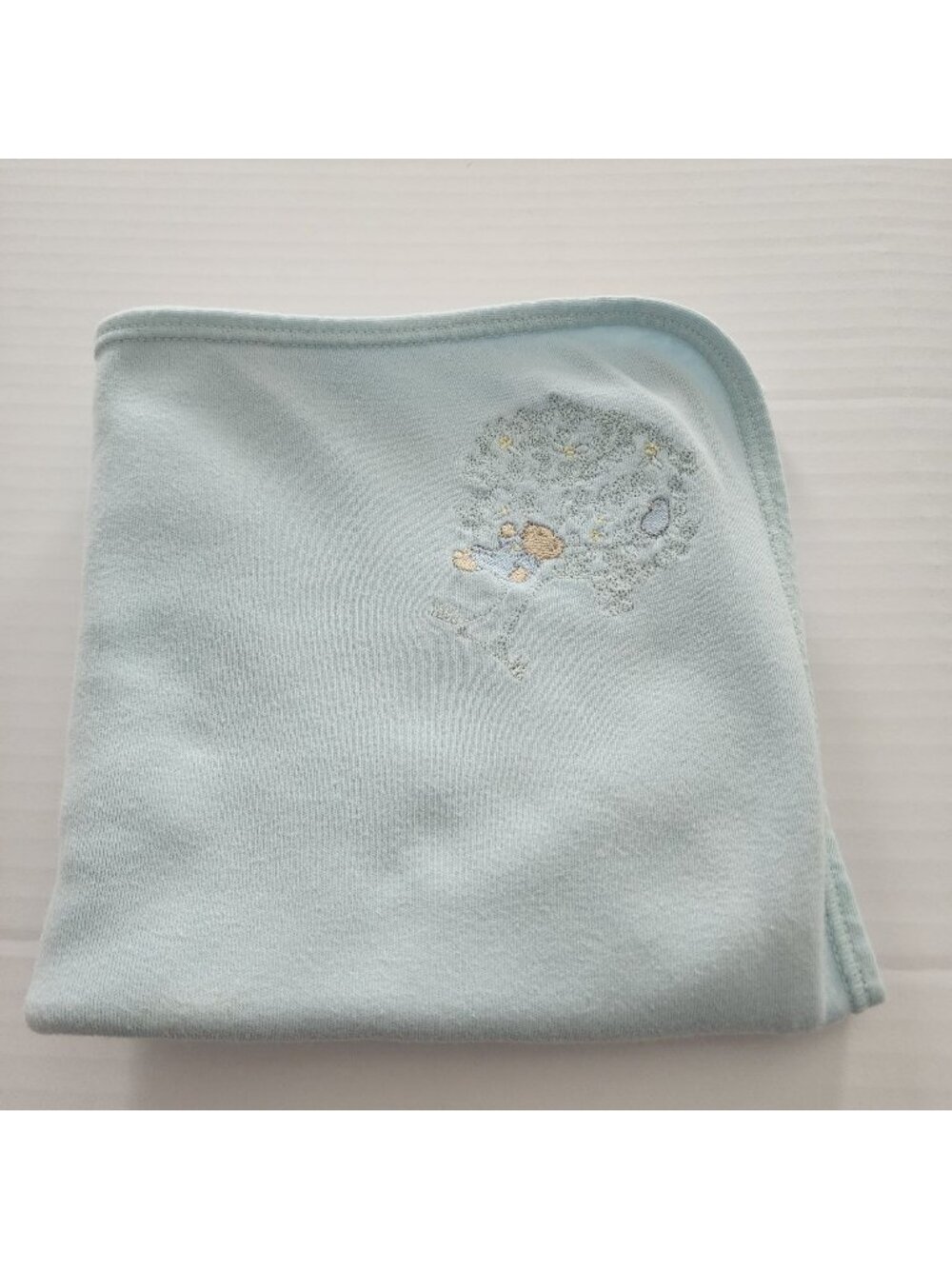 Vtg Carter's Classics baby blanket blue bear  tree embroidery made in USA cotton